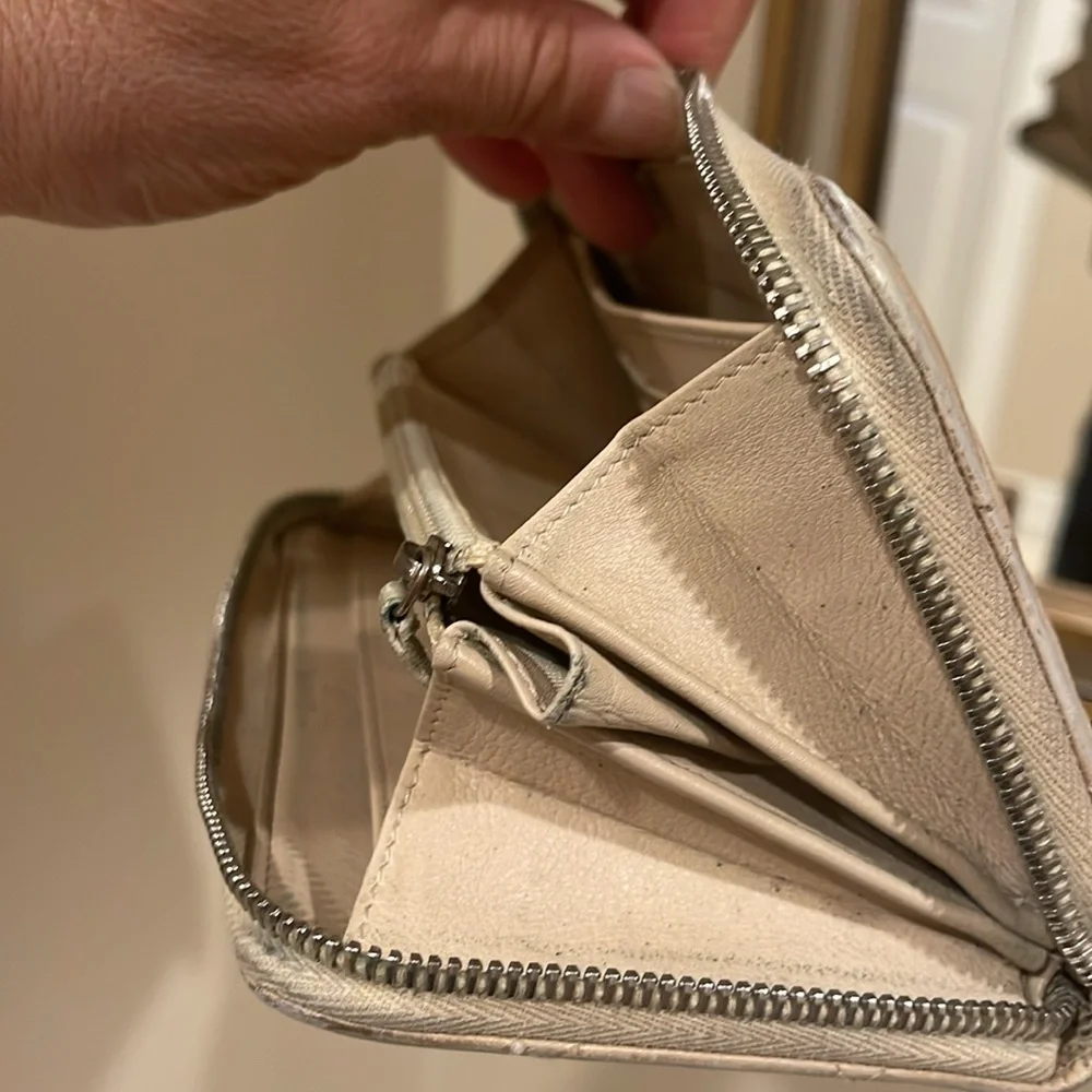 Chanel beige quilted lambskin zip around wallet